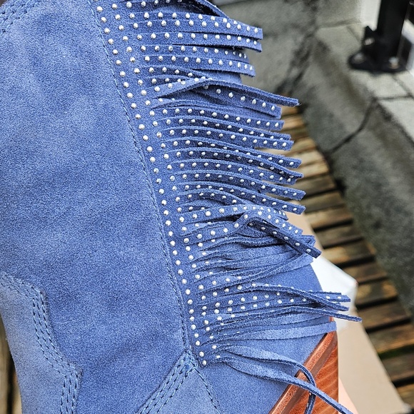 Aldo x Tezza Desert Star Blue Suede Fringe Booties - Picture 11 of 12